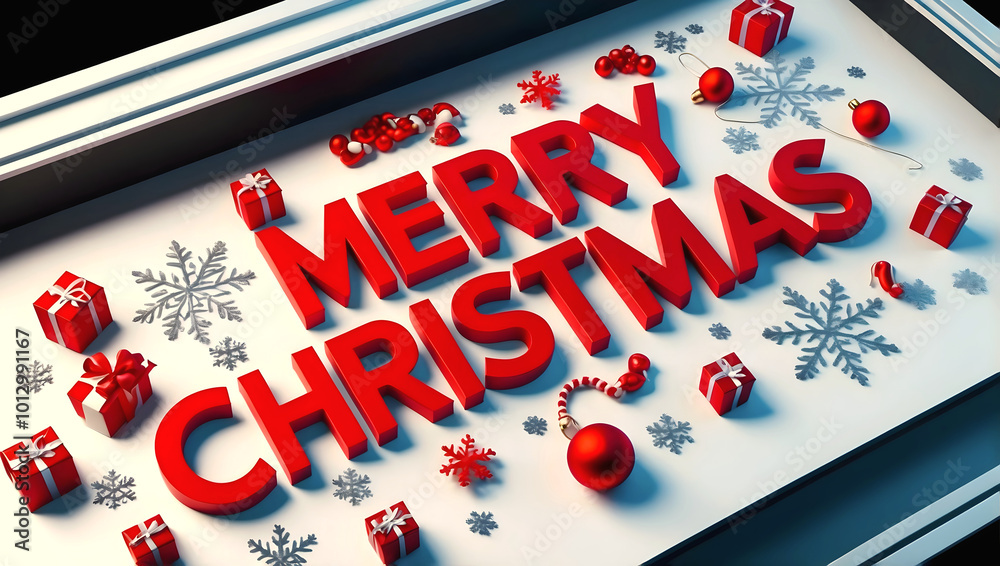 merry Christmas background, festive template, decorative wallpaper, red 3d text
