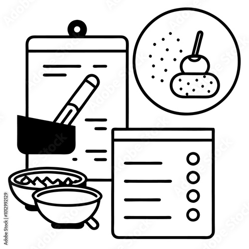 recipe and nutrition outline coloring book page line art drawing