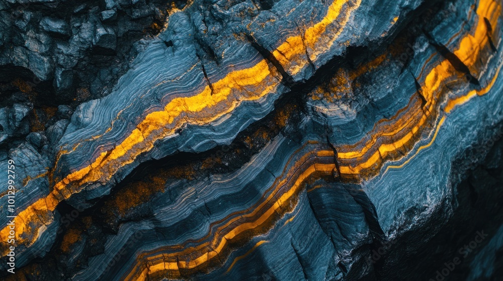 Mineral-rich veins running through a rock face, showing streaks of color and unique patterns Mineral-rich veins running through a rock face, showing streaks of color and unique patterns
