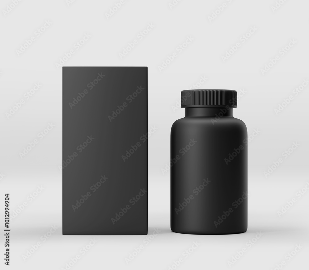 Realistic Black Supplement Bottle Mockup, Plastic Bottle Mockup, Vitamins, Supplements, Food, Medicine, Cosmetics, Isolated on Light Background, 3D Rendered, Illustration Realistic Black Supplement Bottle Mockup, Plastic Bottle Mockup, Vitamins, Supplements, Food, Medicine, Cosmetics, Isolated on Light Background, 3D Rendered, Illustration