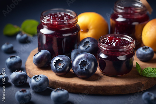 Delicious jam blueberry on natiural background concept of healthy and dieting
 photo