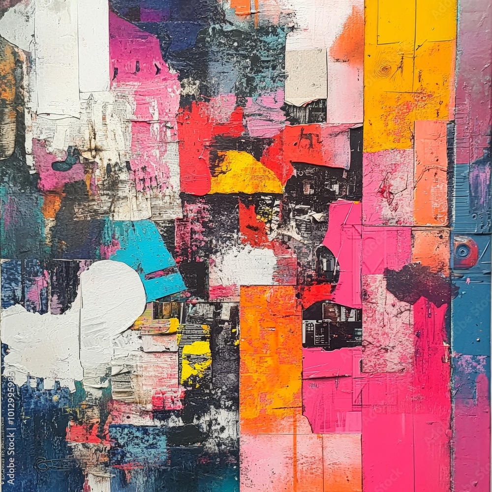 Fototapeta premium Abstract Art Collage Modern Colorful Grunge Textured Urban Wall Art Contemporary