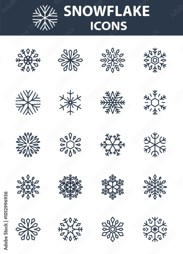 set of snowflake icons, winter, snow set of snowflake icons, winter, snow