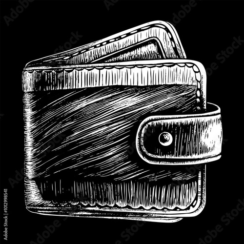 Vintage Engraved Leather Wallet with Button Closure Vector Illustration