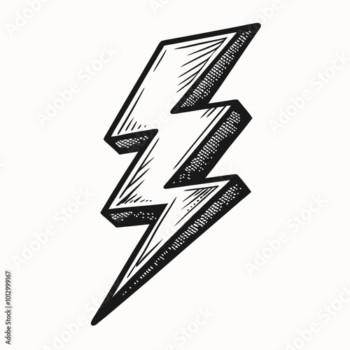 Vintage Hand Drawn Lightning Bolt Illustration for Retro Design Concepts