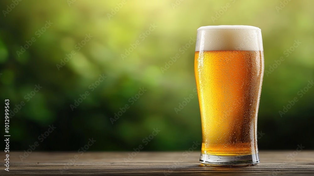 Refreshing Glass of Beer on a Wooden Table Refreshing Glass of Beer on a Wooden Table