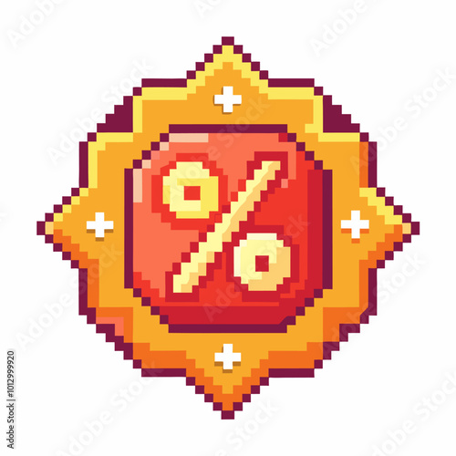 Retro Pixel Style Discount Badge with Percentage Symbol for Sales Promotions