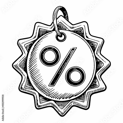 Hand Drawn Vintage Percentage Sign Tag for Discounts and Sales Promotions