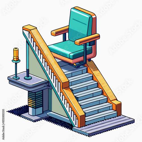 Isometric Stairlift on Steps Modern Accessibility Design Vector Illustration