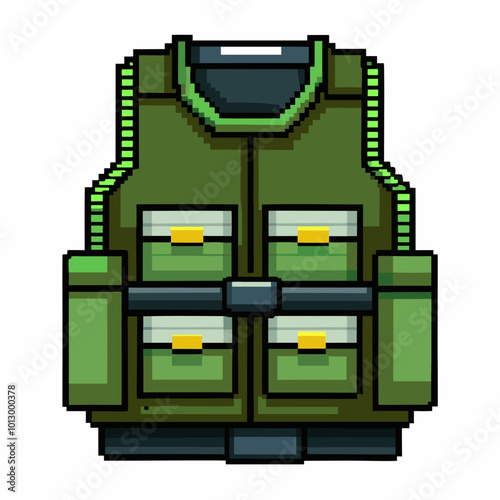 Pixel Art Military Vest Vector Illustration in Retro Gaming Style