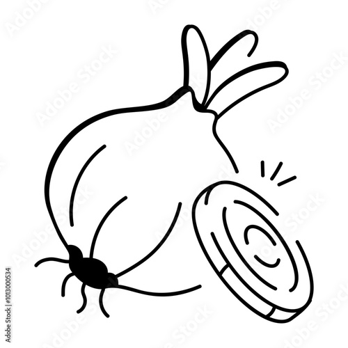 A doodle style icon of a fresh onion

