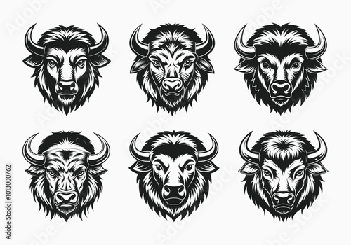 american bison face vector, bison silhouette vector black and white