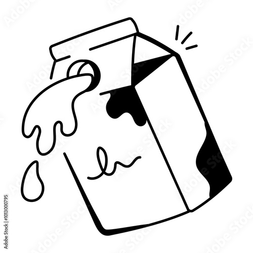 A doodle icon of a milk carton with milk pouring out

