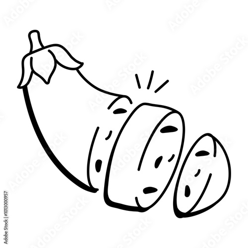 Doodle icon of sliced eggplant

