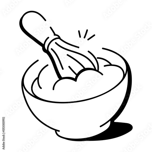 Doodle icon of a mixing bowl with a whisk

