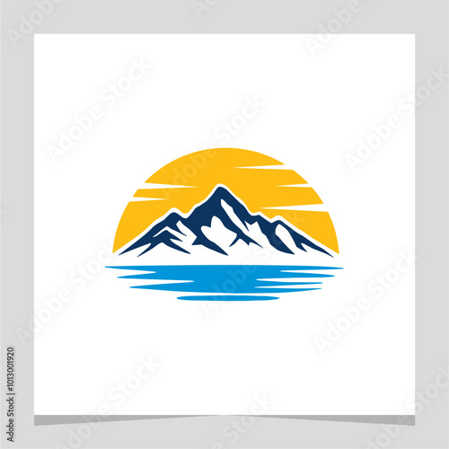 Ocean Mountain Travel Modern Logo Element Vector , Landscape Nature Element , Wave Vacation Travel Logo