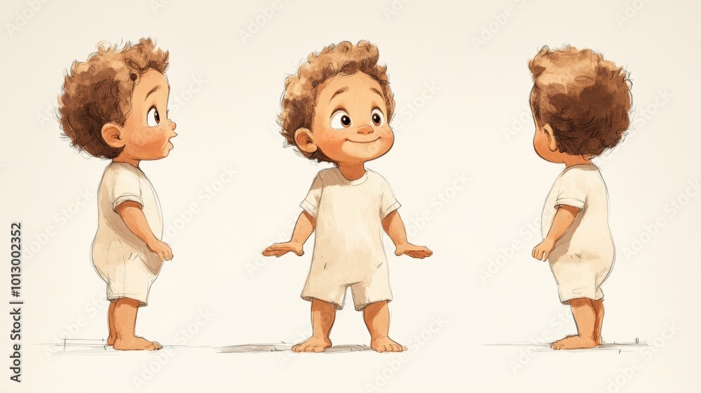 A drawing of a little boy in three different poses A drawing of a little boy in three different poses