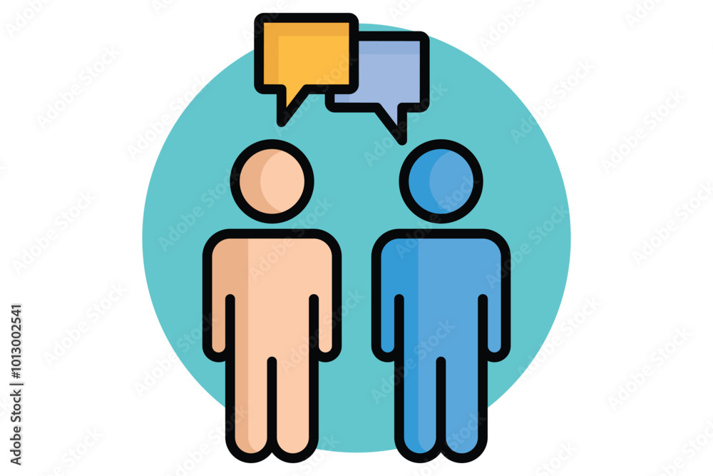 Conversation colored outline icon. people with chat. icon related to online course. education elements vector illustration Conversation colored outline icon. people with chat. icon related to online course. education elements vector illustration