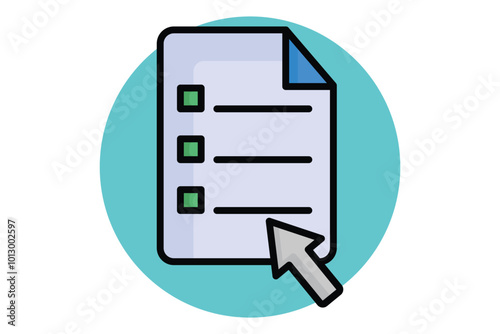 Exam colored outline icon. paper with pointer. icon related to online course. education elements vector illustration