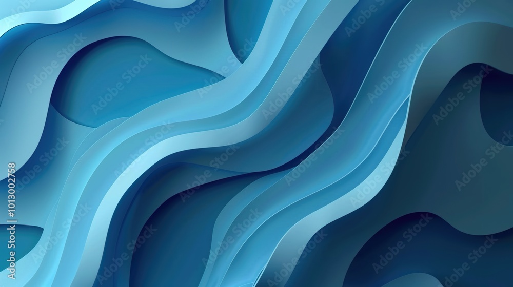 Obraz premium Graceful, fluid layers of blue paper create a calming, abstract oceanic wave-like pattern.