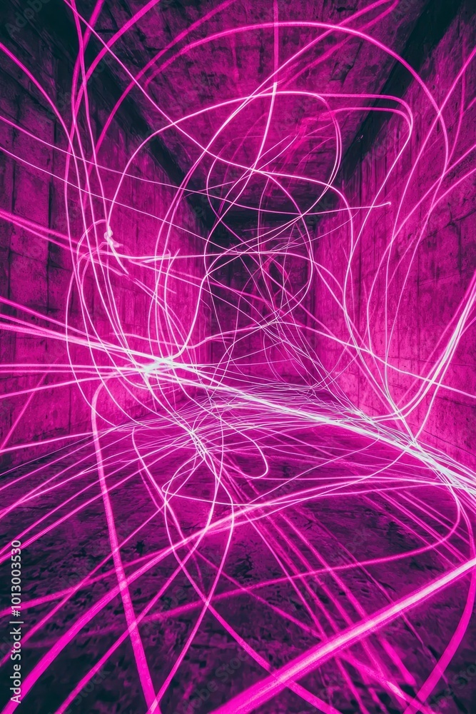 Abstract Pink and White Light Trails in a Room
