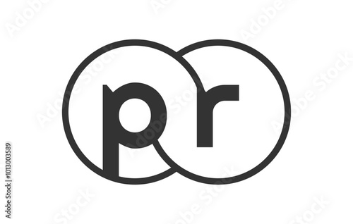 PR business company emblem with outline rounds and letters p r. Logo template of two merged circles for brand identity, logotype. Vector Infinity symbol