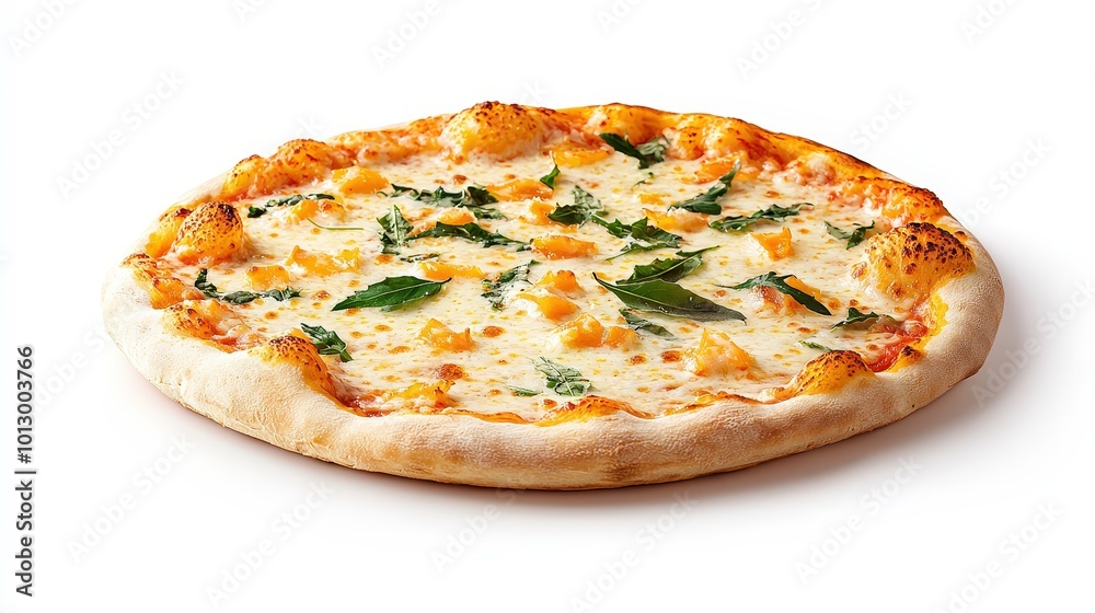 Freshly Baked Pizza with Basil and Tomato Toppings Freshly Baked Pizza with Basil and Tomato Toppings