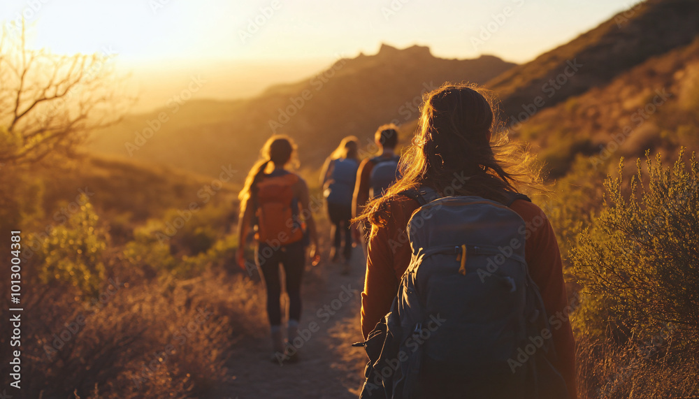 Friends interacting during sunrise or sunset Friends interacting during sunrise or sunset