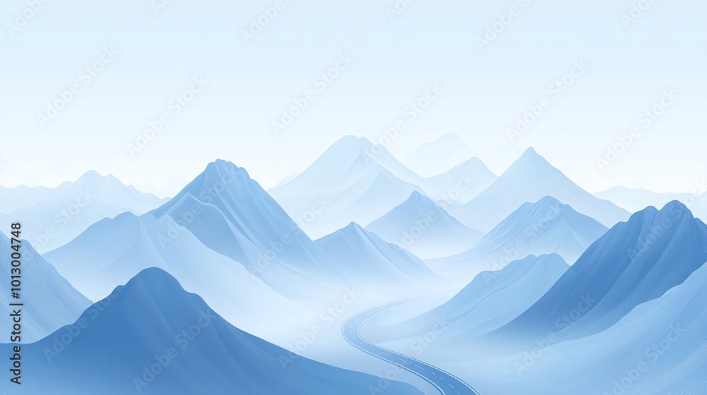 Fototapeta premium Winter mountain road landscape illustration