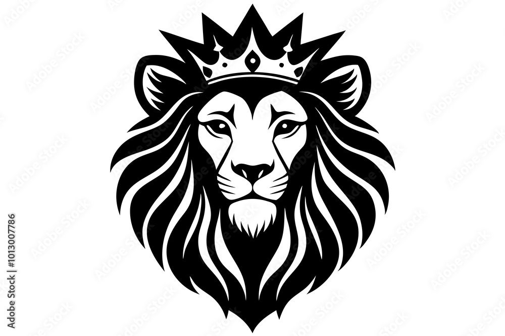 Fototapeta premium Vector Illustration of a Regal Lion with a Detailed Crown on Its Head Symbolizing Strength 
