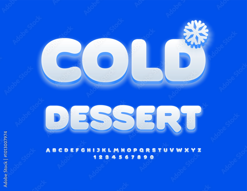 Vector creative advertisement Cold Dessert. Snow White 3D Font. Decorative Alphabet Letters and Numbers set. Vector creative advertisement Cold Dessert. Snow White 3D Font. Decorative Alphabet Letters and Numbers set.
