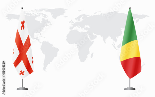 Georgia and Congo Brazzaville flags for official meeting against background of world map.
