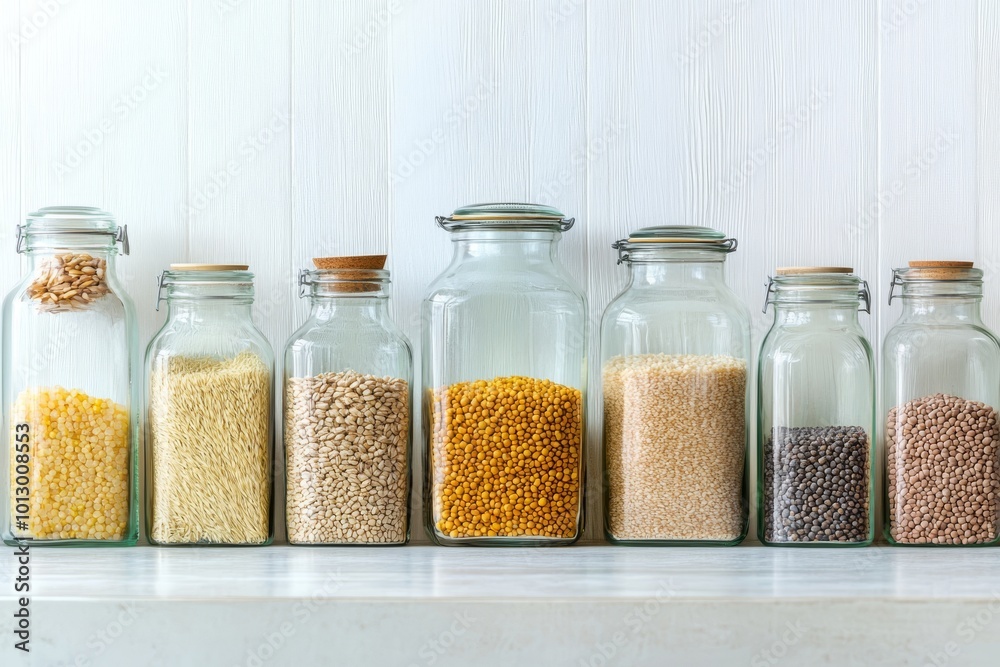 Glass Jars Filled with Different Grains and Legumes Glass Jars Filled with Different Grains and Legumes