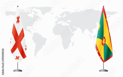 Georgia and Grenada flags for official meeting against background of world map.