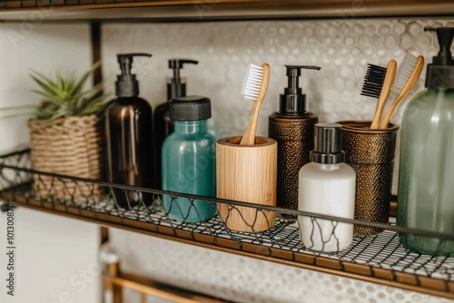 Bathroom Shelf with Essentials and Natural Elements