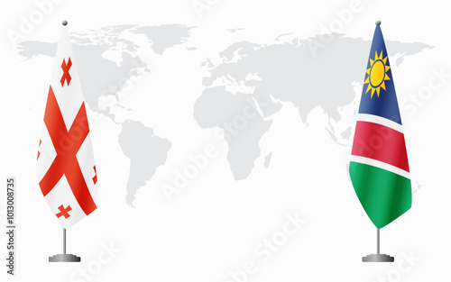 Georgia and Namibia flags for official meeting against background of world map.