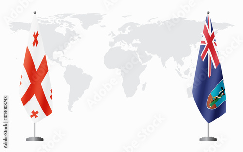 Georgia and Montserrat flags for official meeting against background of world map.