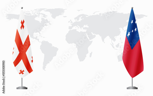 Georgia and Samoa flags for official meeting against background of world map.