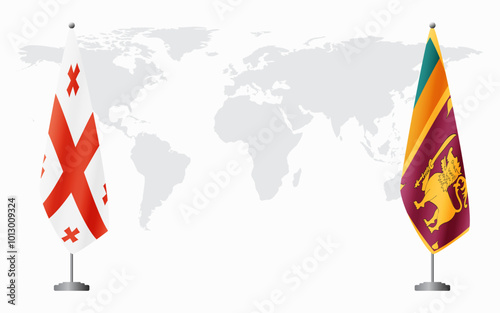 Georgia and Sri Lanka flags for official meeting against background of world map.