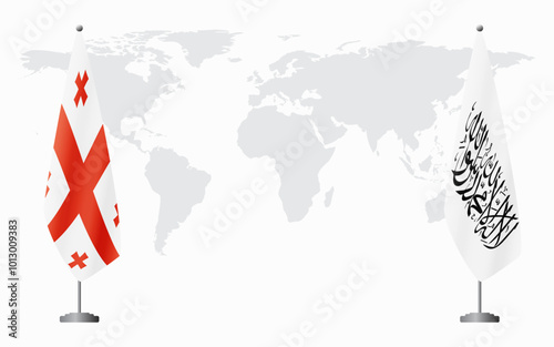 Georgia and Afghanistan flags for official meeting against background of world map.