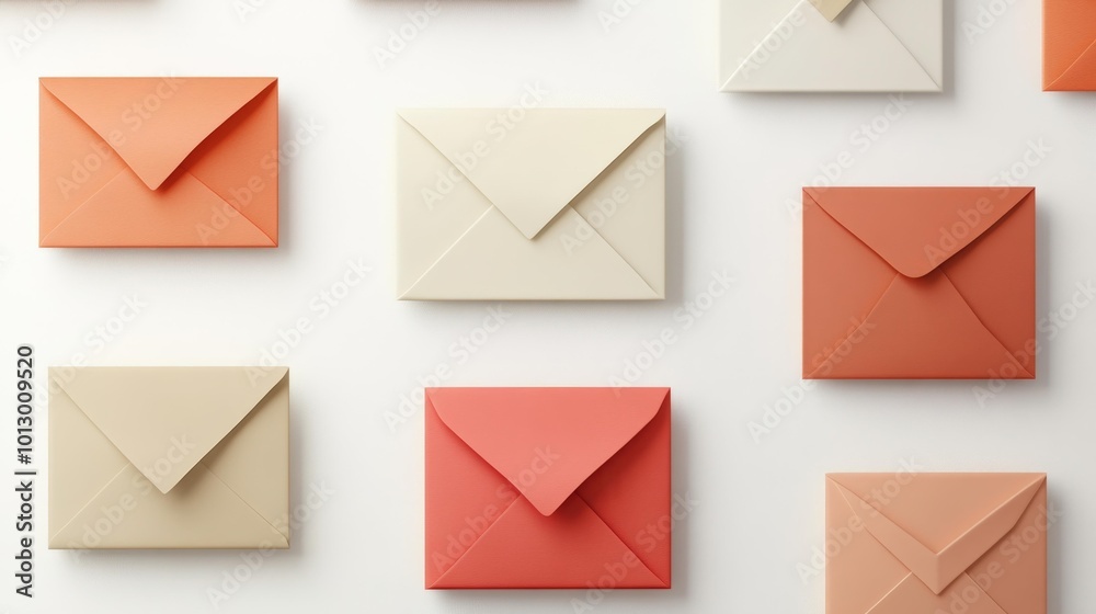 Variety of colored envelopes arranged on a white background ideal for communication stationery and design themes. Generative AI Variety of colored envelopes arranged on a white background ideal for communication stationery and design themes. Generative AI