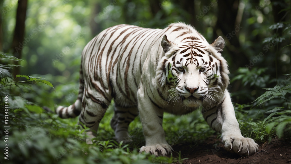 Obraz premium White Tiger in Lush Greenery