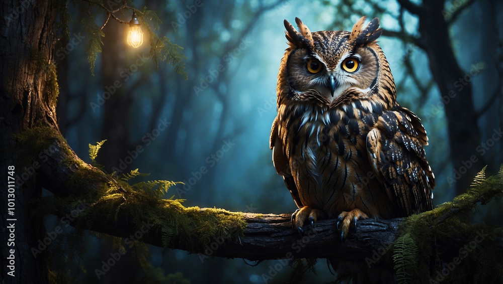 Wise Old Owl Perched on a Branch Wise Old Owl Perched on a Branch