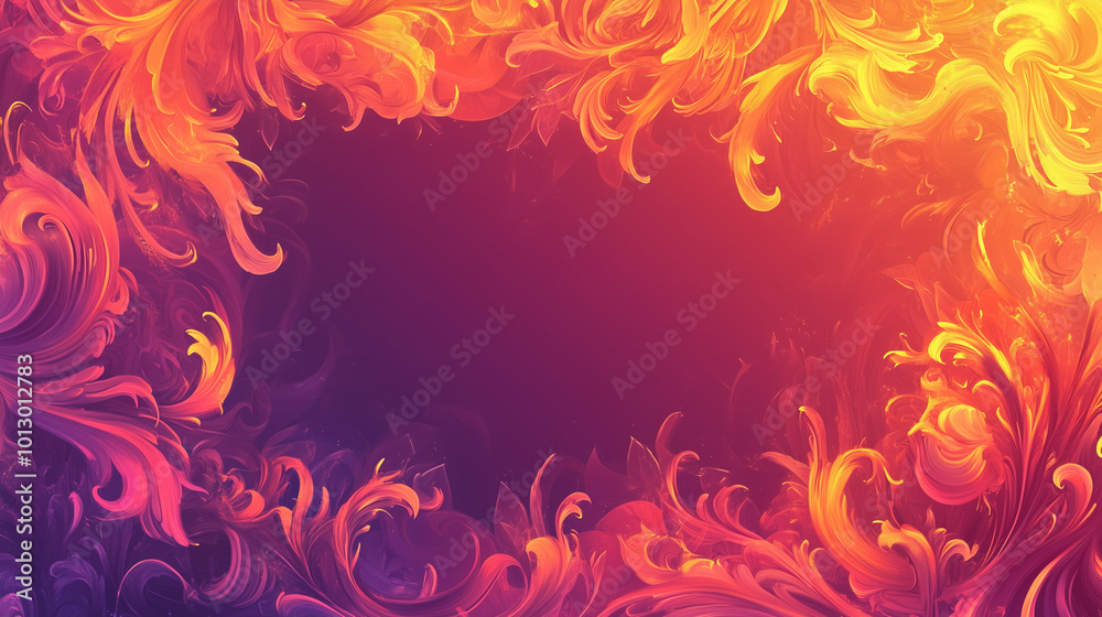 Vibrant Swirling Orange and Pink Fire Design on Purple Background Vibrant Swirling Orange and Pink Fire Design on Purple Background
