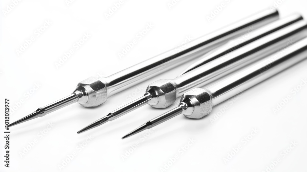 High-precision metal screwdrivers with fine tips on white background essential tools for detailed repair and assembly work. Generative AI High-precision metal screwdrivers with fine tips on white background essential tools for detailed repair and assembly work. Generative AI
