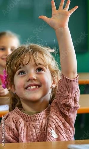 A very beautiful little girl, is very active in the lessons and just sits with her hand up to answer the questions given by the teacher