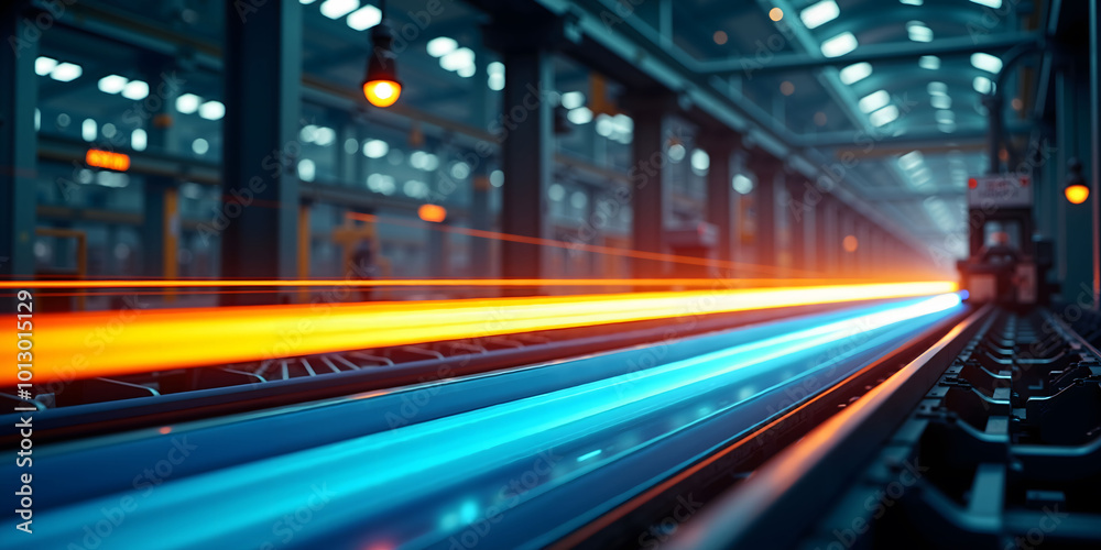 High speed production line with red energy beams