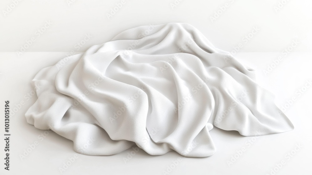 Soft crumpled white throw blanket isolated on a white background. Generative AI Soft crumpled white throw blanket isolated on a white background. Generative AI