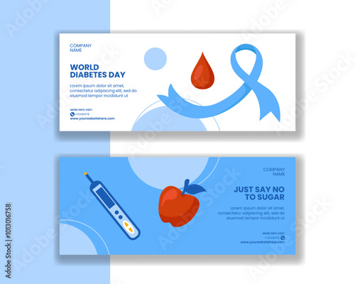 Diabetes Health Awareness Horizontal Banner Flat Cartoon Template Illustration