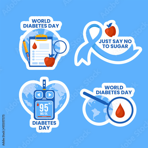 Diabetes Prevention Awareness Day Social Media Label Flat Cartoon Template Illustration